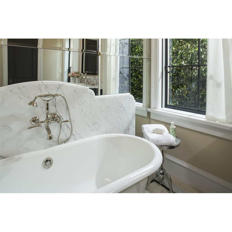 Country Exposed Wall Mount Tub Filler, Polished Nickel, Metal Lever Handle
