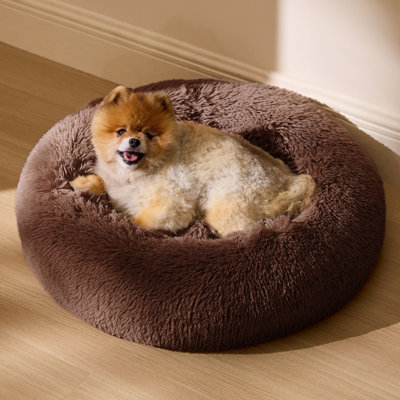 Bedsure Plush Donut Cat Bed for Indoor Cats and Small Dogs, Soft Round Pet Bed with Washable Cuddler