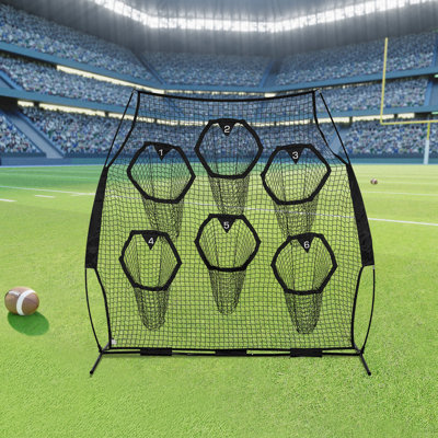 8 x 8 ft Football Trainer Throwing Net, Training Throwing Target Practise Net with 6 Target Pockets, Knotless Net Includes Straps and Portable Carry Case, Improve QB Throwing Accuracy, Black
