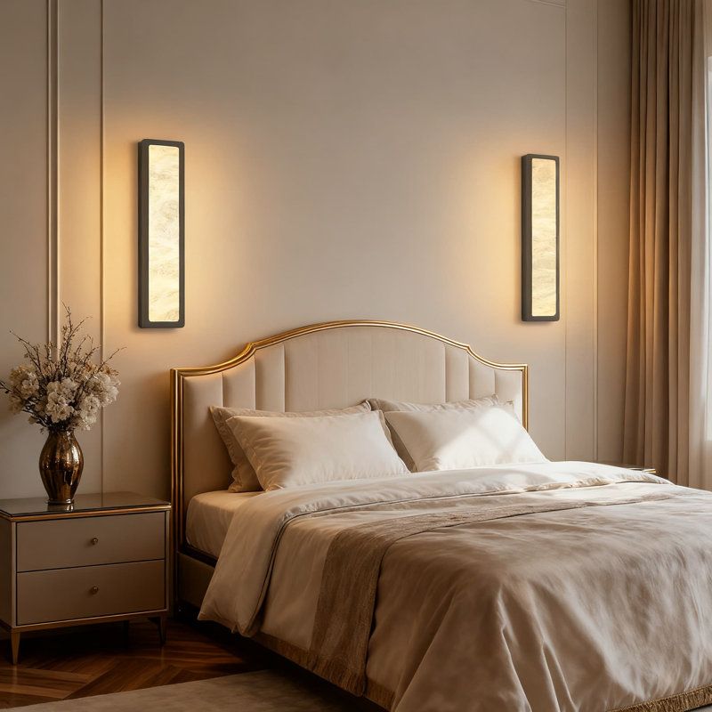 Ensemble d'appliques murales modernes modernes en albâtre de 2 po, 20 po noir et bronze avec abat-jour en marbre naturel, éclairage de meuble-lavabo à DEL câblé pour salle de bain, salon, couloir de chambre à coucher