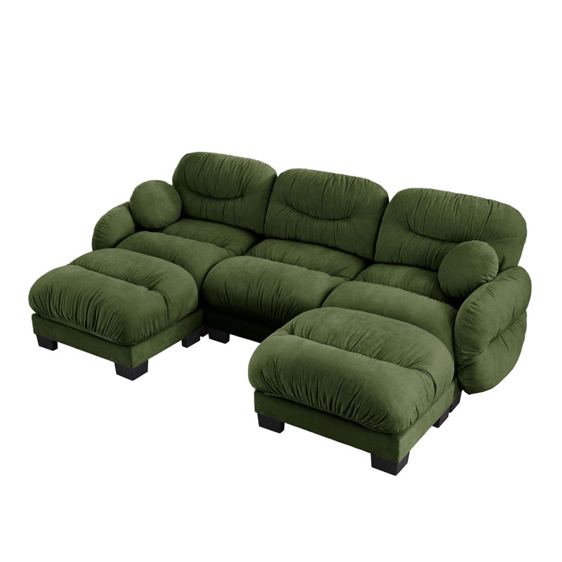 Pleated Chenille Modular Sofa with Ergonomic Foam Comfort, 36.2" H x 116.1" W x 61.4" D, Chenille - Green