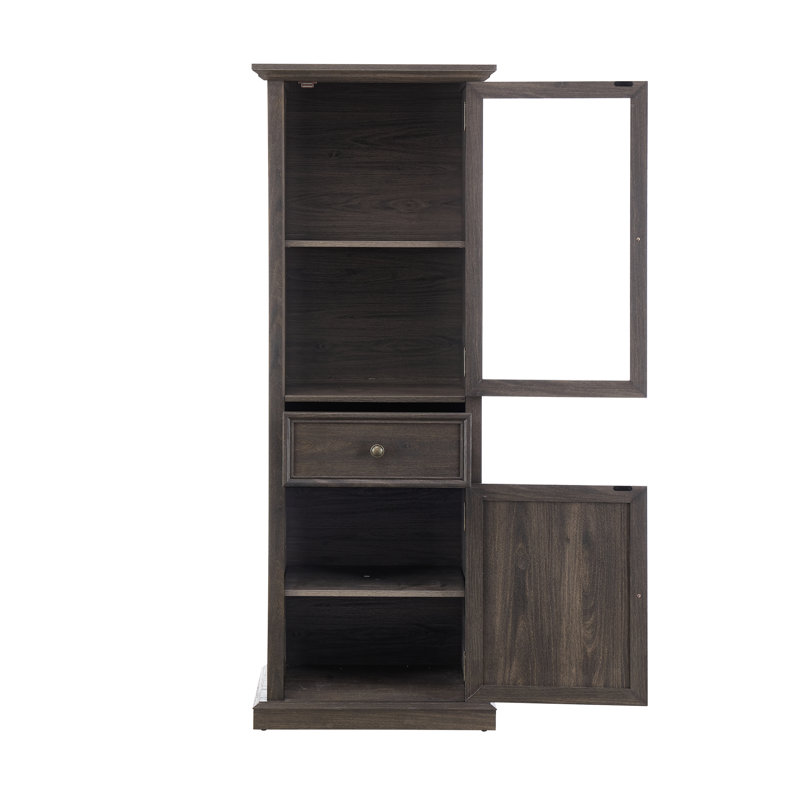 Armoire autoportante avec design rétro pour le vestibule - Rangement de cuisine spacieux à tablettes brunes