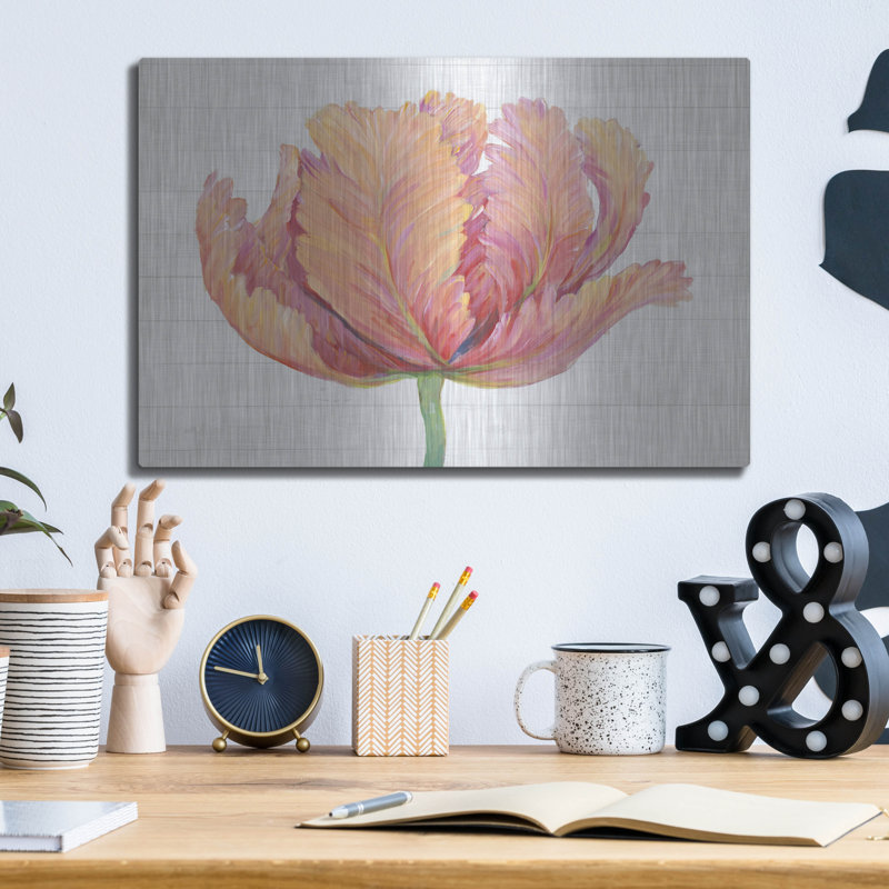 Art mural en métal «Simple Pink Bloom I» par Tim O'Toole, H 12 po x l 16 po