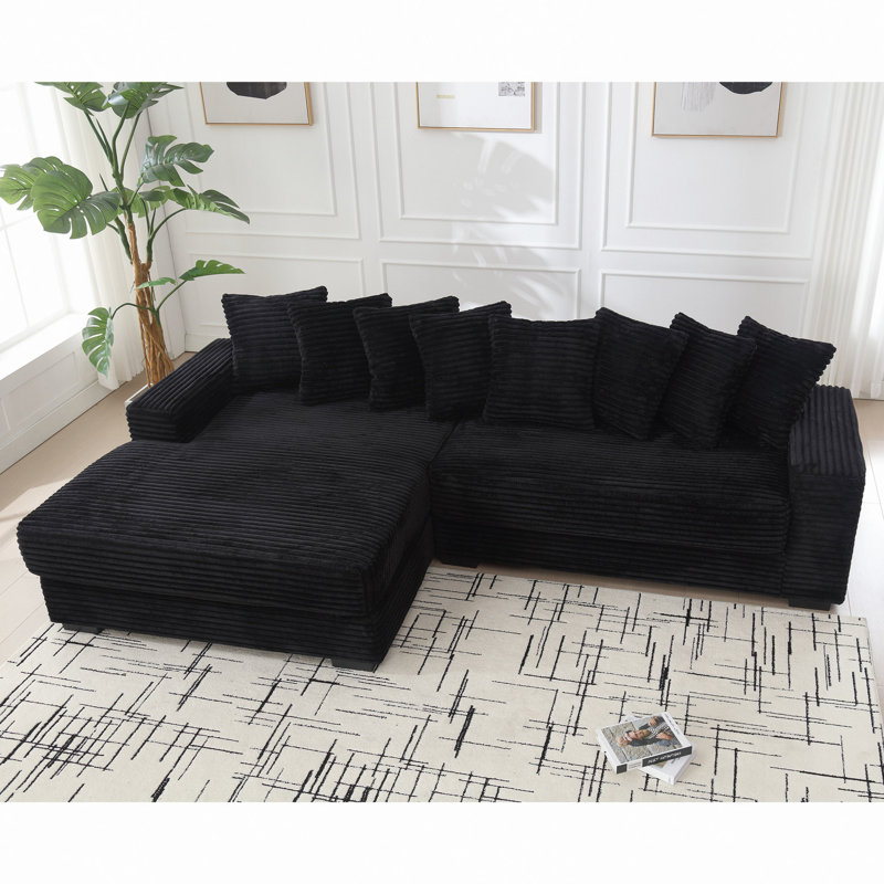 Zinia 111'' Upholstered Sofa & Chaise, Black