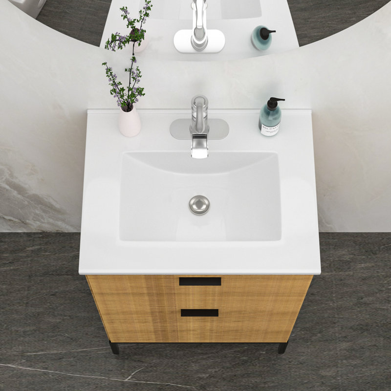Plateau de meuble-lavabo simple blanc rectangulaire, 24 po x 18 po, 1 trou de robinet, trop-plein (lavabo seulement) | Idée de cadeau
