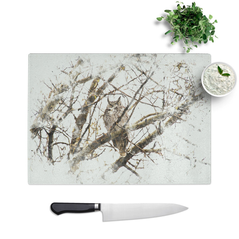 Tempered Glass Great Horned Owl Resting Chopping Board, 28.5 cm x 39 cm