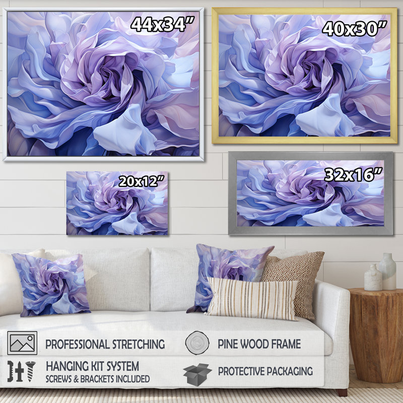 «Twist Lavender Rose - Abstract Spirals», art mural, Toile avec cadre flottant or, H 30 po x l 40 po x P 1,5 po