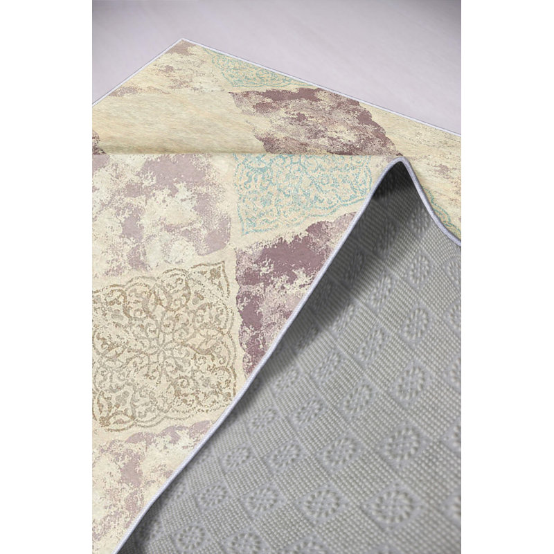 Eco-Friendly Area Rug (5.9 x 9.2 ft), 100% Polyester, 650 g/m², Antibacterial, Non-Slip PVC Dot Underside | Machine Washable, Digital Printed in Beige, Purple, Blue & Mink | Perfect for Living Room & Bedroom Décor