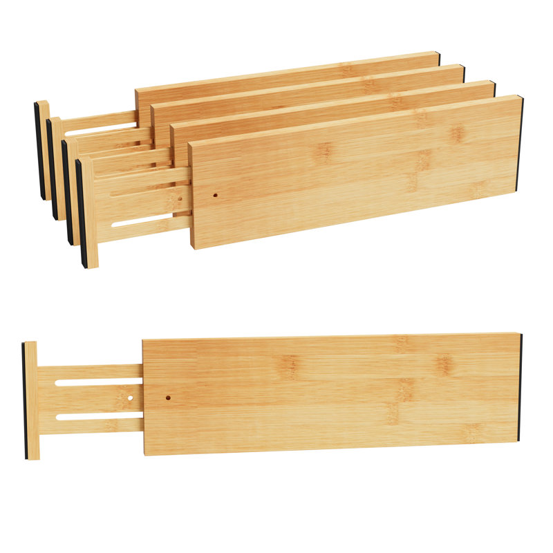  Ensemble de 4 séparateurs de tiroirs en bambou, organisateurs de tiroirs extensibles réglables pour le rangement des vêtements et des commodes