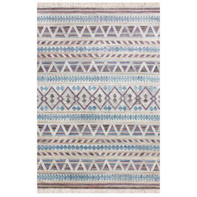 Tapis géométrique tissé à plat à la main en jute / coton bleu / mauve / beige Bossert