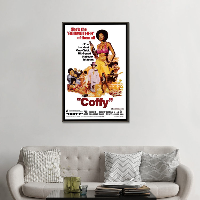 Coffy - publicité, H 48 po x l 32 po x P 1,5 po, Toile encadrée de bois rustique foncé, Aucun mat