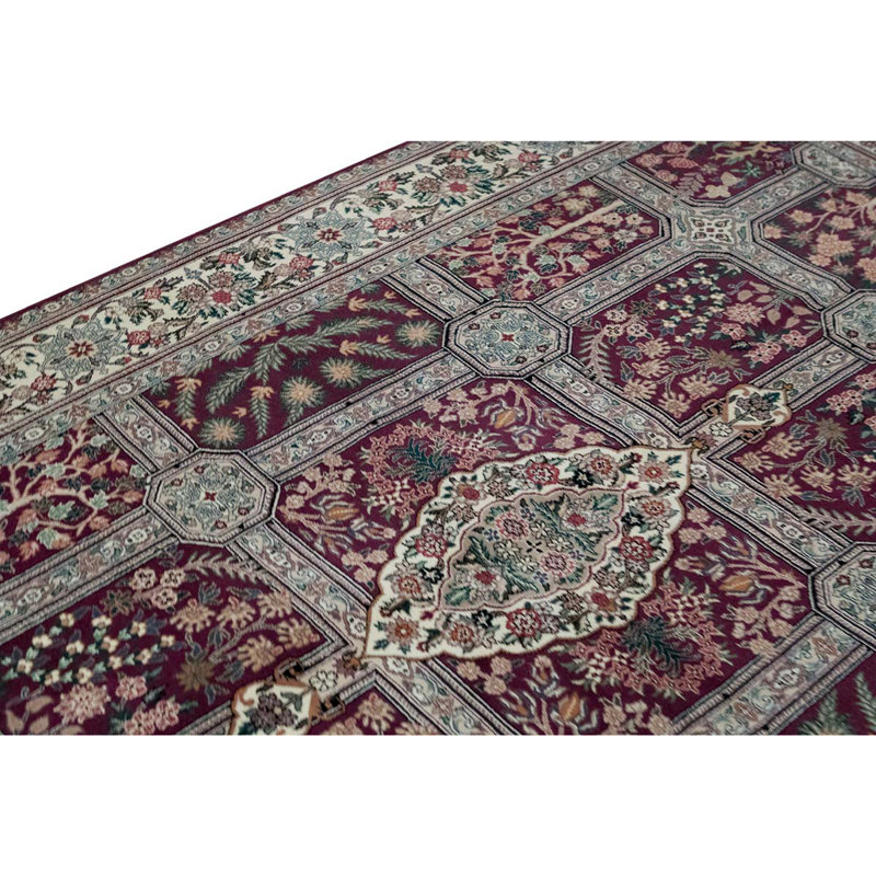 Tapis en laine noué à la main de conception unique 6 pi x 9 pi ivoire / vert / rouge