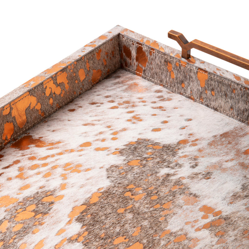 Metallic Copper Cow Hide Tray - Small,  2.5" H x 23.5" W x 15.75" D
