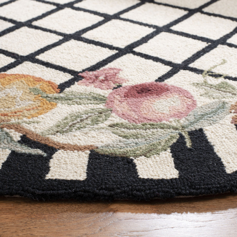 Tapis floral en laine crocheté à la main Kinchen, Rond 5 pi 6 po