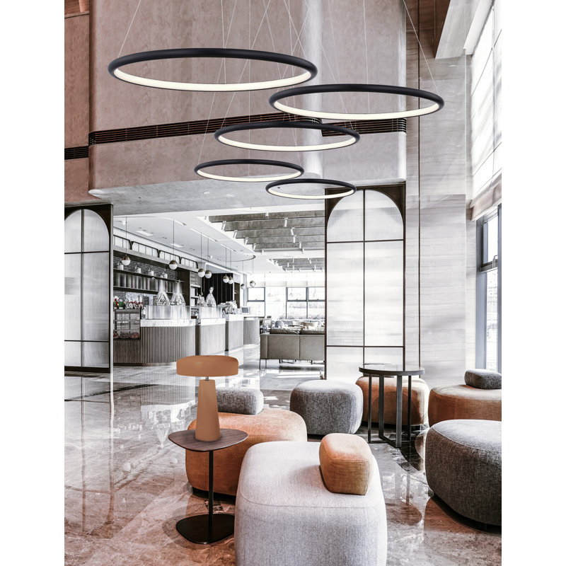 1 - Light Matte Black LED Pendant, 0.75" H x 24.5" W x 24.5" D