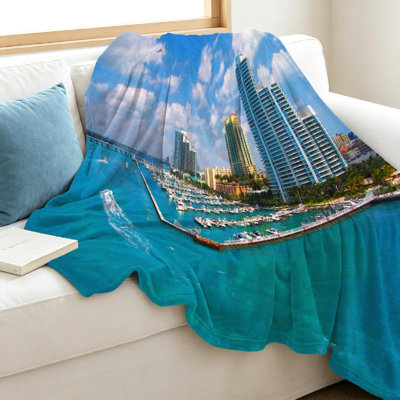 Jeté en flanelle bleue ultra douce, impression jet simple et voile de bateau