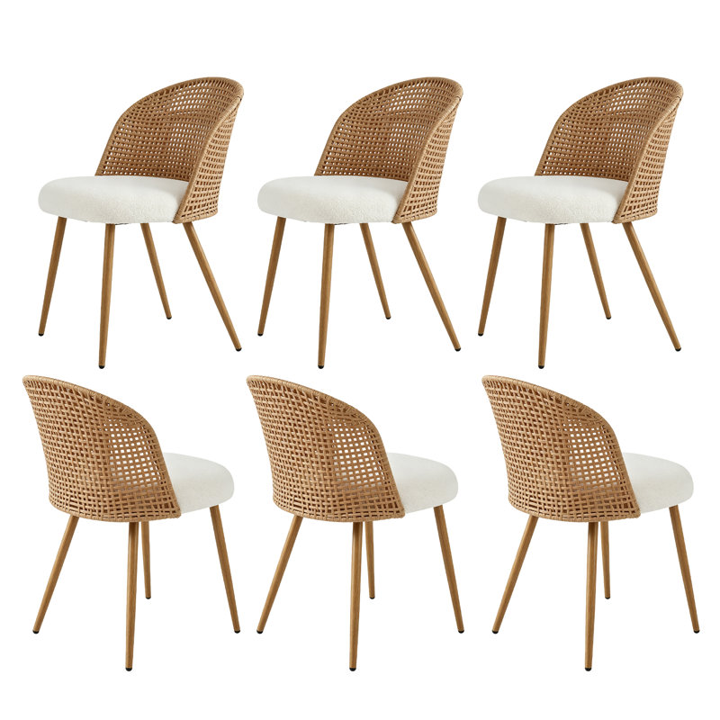 Ensemble de chaises de salle à manger en rotin - Chaise de cuisine en rotin PE rembourrée avec coussin bouclé, 2
