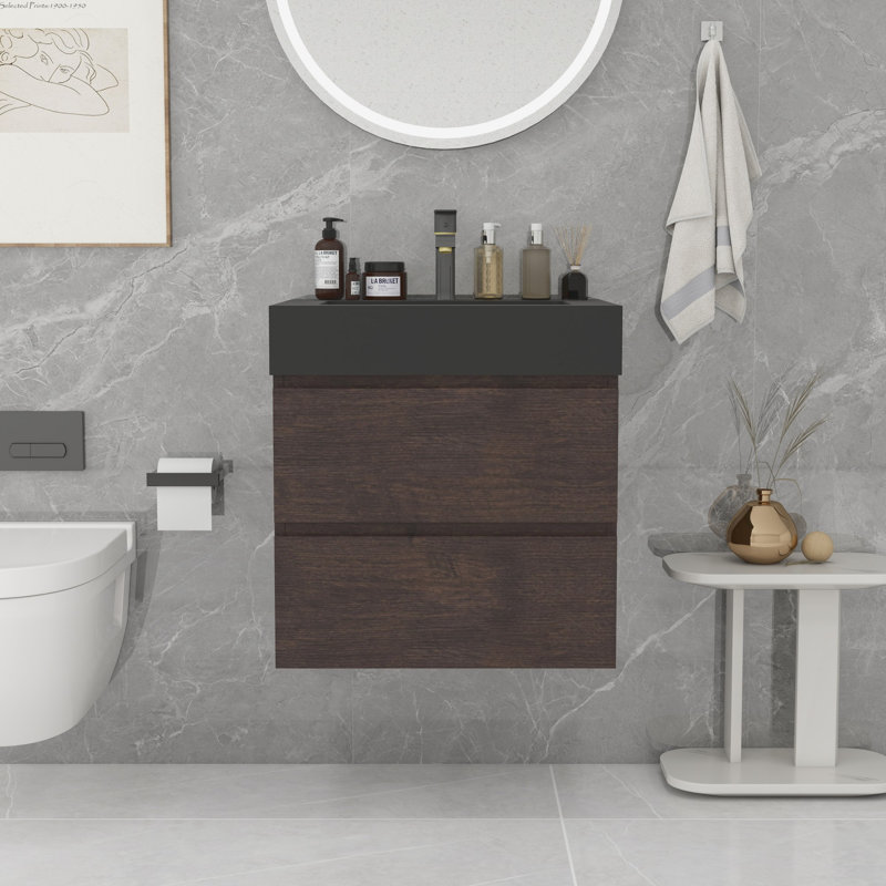 Grand meuble-lavabo mural avec rangement Modern, Noyer, Noir, noir, noir, noir