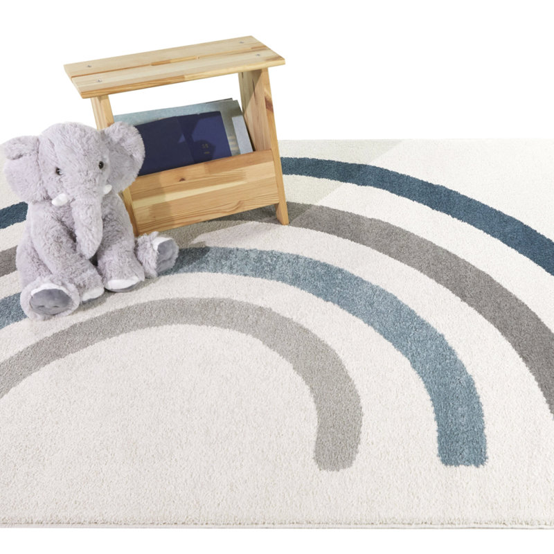 Kallee Rectangle Abstract Polypropylene Plastic Rug, Rectangle 4'4" x 6', Blue