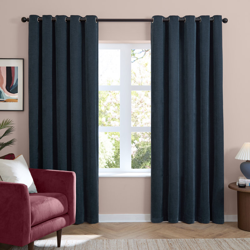 Soft Chenille Blackout Curtain Panel Pair, Navy, 229cm Width x 137cm Drop