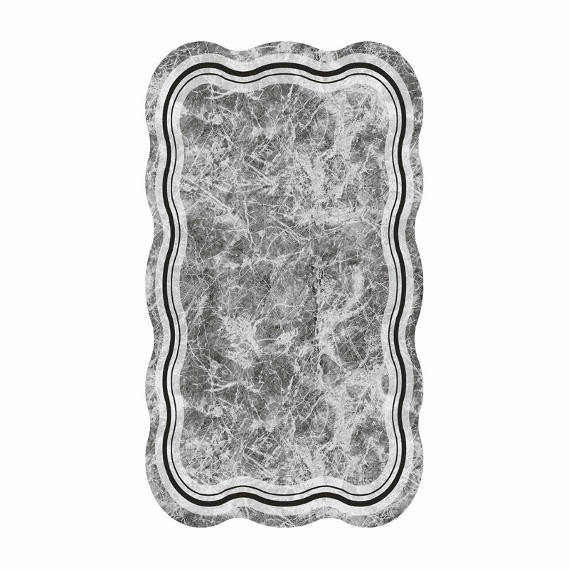 Tapis gris / noir en polyester tissé à la machine Novelty Dannette, Nouveauté 3 pi 3 po x 5 pi 3 po