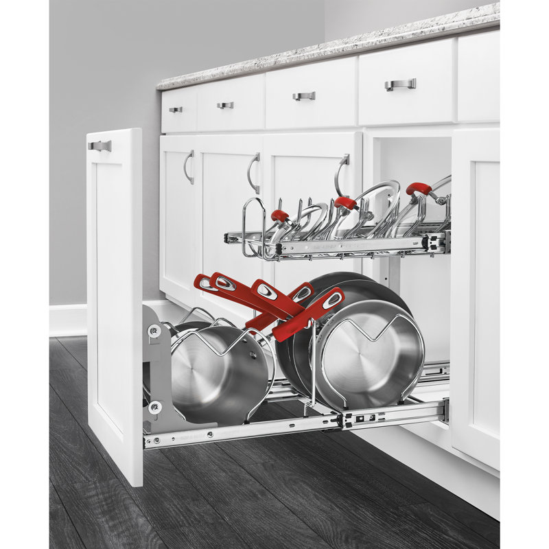 Chrome Expandable 2-Tier Pullout Cabinet Organizer for Pots and Pans