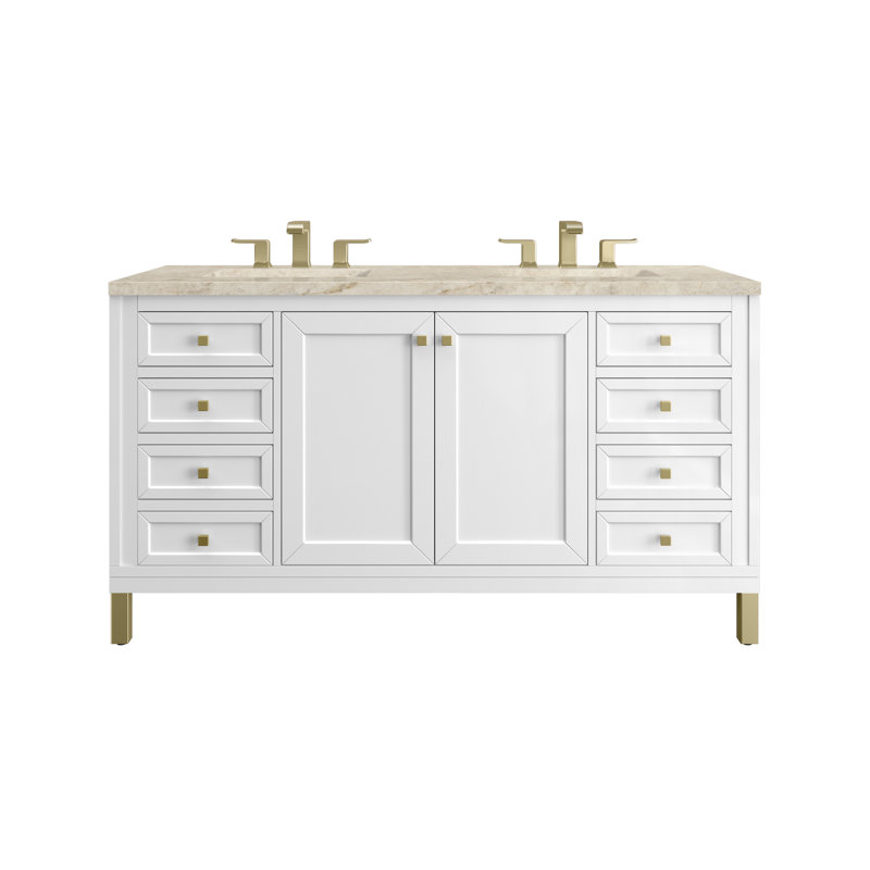 Chicago 60 in. Double Vanity, Glossy White, Tajnar Eclos, 8" Widespread