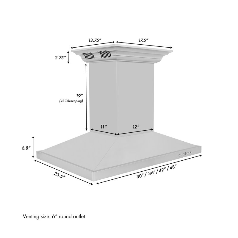 42" 400 CFM Ducted Island Range Hood in Silver, 48"