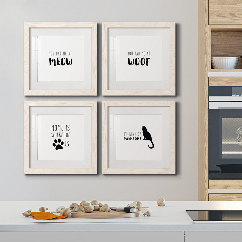 Had Me at Meow - Ensemble de 4 pièces d'art textuel sur toile, H 71 po x l 71 po x P 1,5 po, Toile avec encadrement blanc