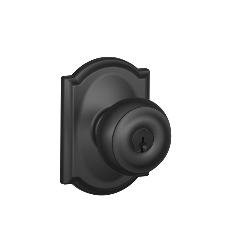 Georgian Knob with Camelot Trim Keyed Entry Lock, Matte Black