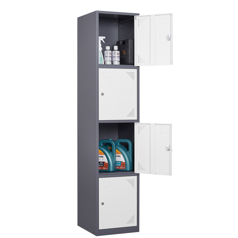 Armoire de rangement en métal avec casier à 4 portes pour les employés, Gris / blanc
