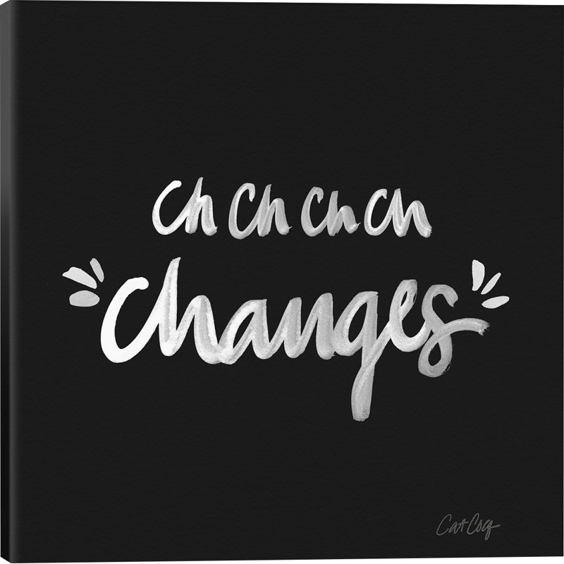 "changes" , art textuel sur toile, Papier avec cadre noir, Blanc, H 16 po x l 16 po x P 1 po