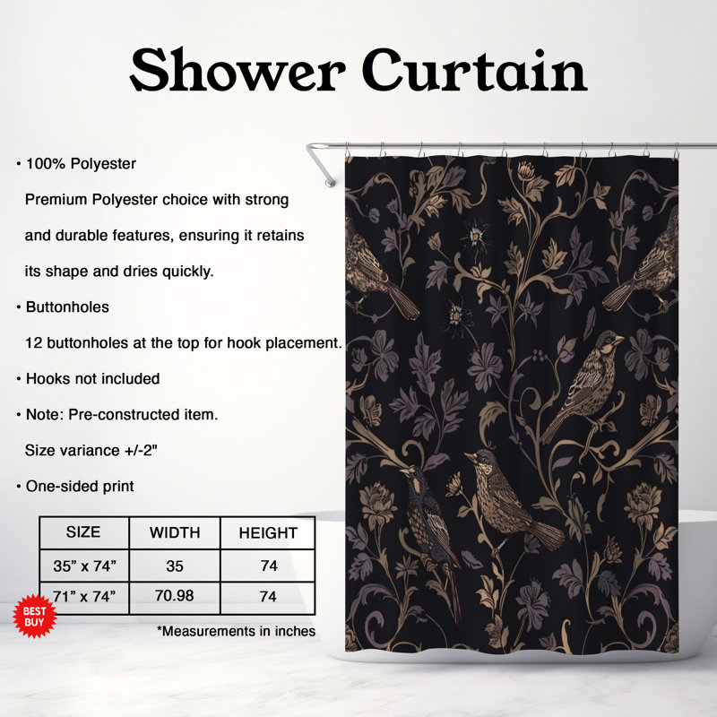 Rideau de douche Dark Blossom Premium, H 74 po x l 71 po
