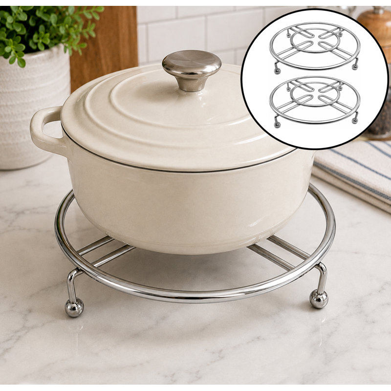 Sous-table rond en métal chromé de 7,3 po pour protection contre la chaleur des comptoirs et des casseroles, paquet de 2