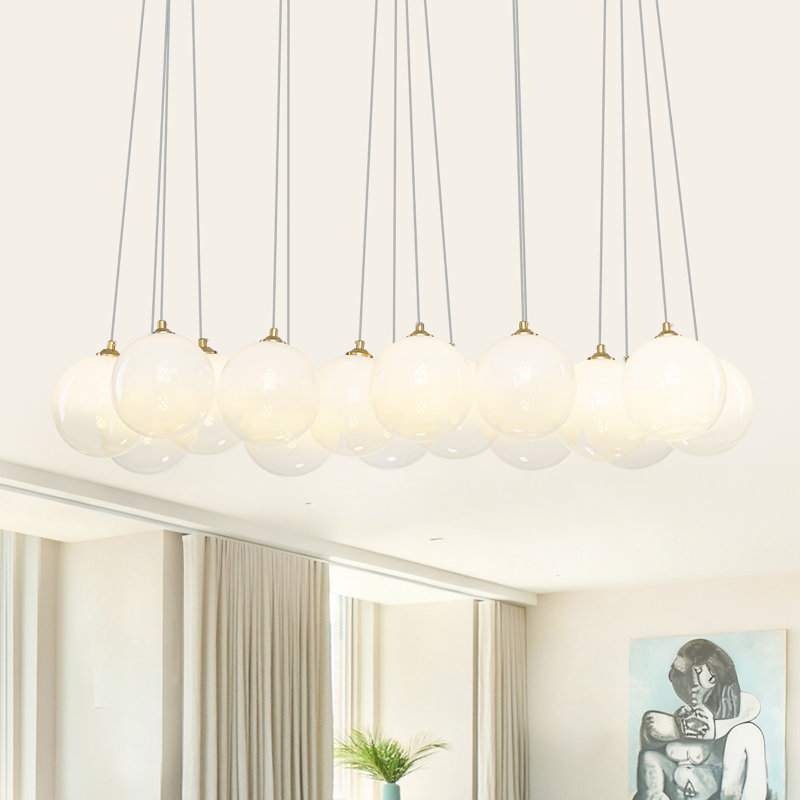 Lustre pour îlot de cuisine 16 lumières en verre à dégradé linéaire | Luminaire suspendu moderne 38 po avec auvent doré | Hauteur réglable de 29,5 po à 86,6 po pour la salle à manger - Homologué UL