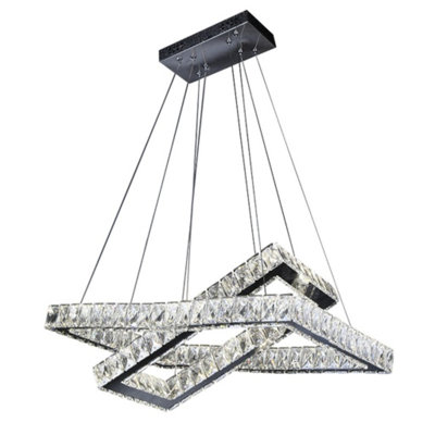Chetram 1-Modern Crystal Square Chandelier - Luxury Chrome Flush Mount Ceiling Light with LED and Glass Droplets for Living Room, Bedroom, Foyer, and Restaurant