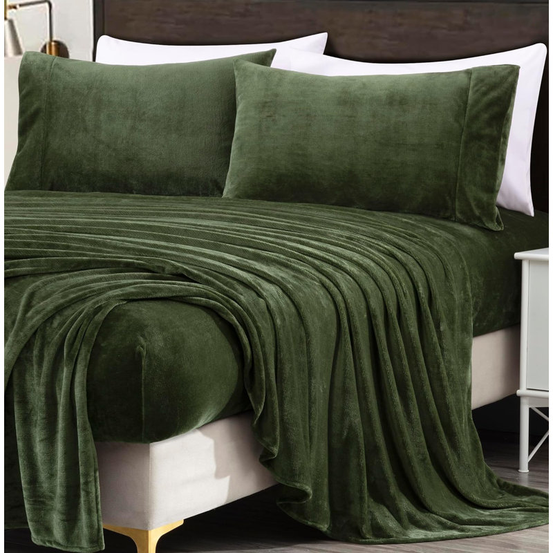 Olive Green Queen Microplush Fleece Deep Pocket Sheet Set