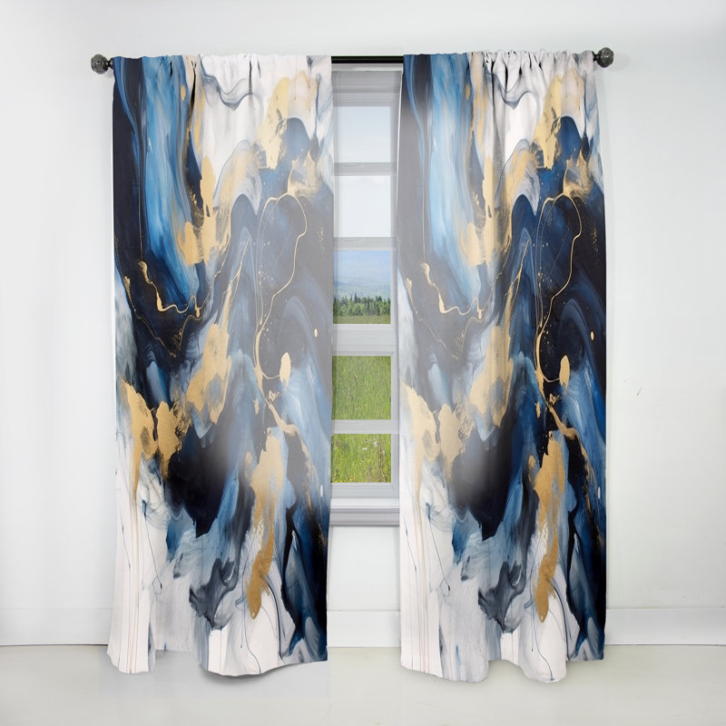 Dark Blue and Gold Strokes XII - Modern Curtain - Velvet Room Darkening - 1 panel, 52" W x 84" L