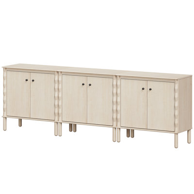 Door Sideboard Buffet Cabinet With Solid Wood Legs, Natural