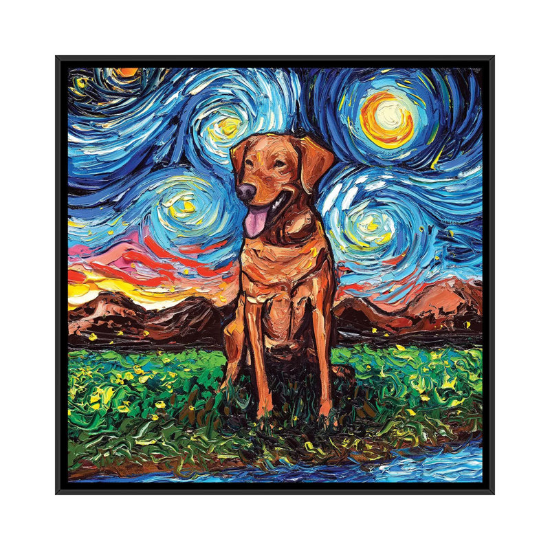 Reproduction d’art, "Fox Red Labrador Night" par aja Trèves, H 26 po x l 26 po x P 1,5 po, Toile avec cadre noir