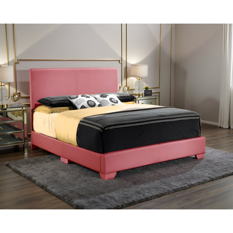Antwerp Pink Faux Leather Full Bed, Full, Pink
