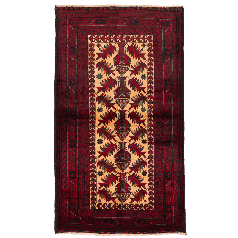 Tapis crème / rouge Teimani 4 pi 0 po x 7 pi 1 po