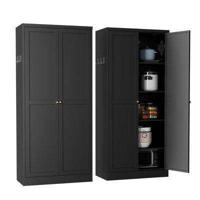 Mikenlee Metal Kitchen Pantry Cabinet - Adjustable Storage Shelves, 61" Tall White Steel Cabinet for Kitchen/Pantry/Bathroom/laundry room, Heavy Duty & Freestanding