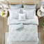 Housse de couette 100% coton pour lit double / grand lit - broderie bleu foncé et dollar sable sur fond blanc, fermeture à boutons, 4 attaches, 2 taies décoratives, coton blanc à contexture de 200 fils, broderie, boutonné-130164744