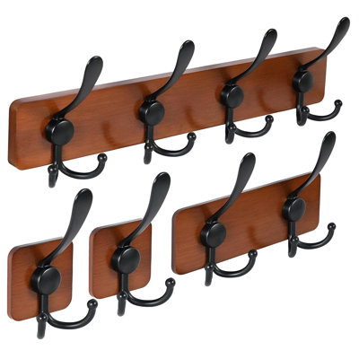 Wooden Coat Rack Wall Mount Heavy Duty,4 Pack Coat Hanger Wall Mount With 8 Triple Hooks For Clothes, Jacket, Hat, Keys, Space Saving Entryway Organizer For Mudroom