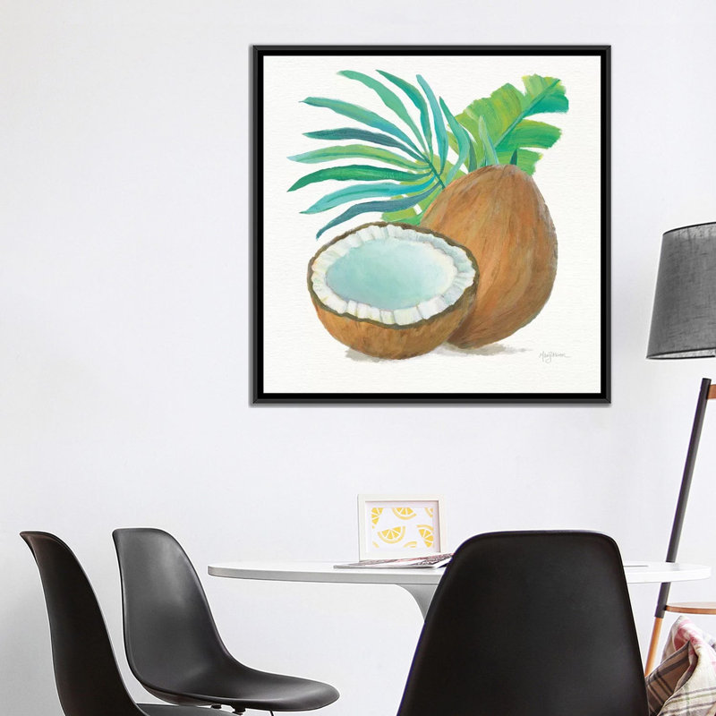 « coco palm iii », reproduction sur toile tendue, H 18 po x l 18 po x P 1,5 po, Toile avec cadre noir, Pas de tapis