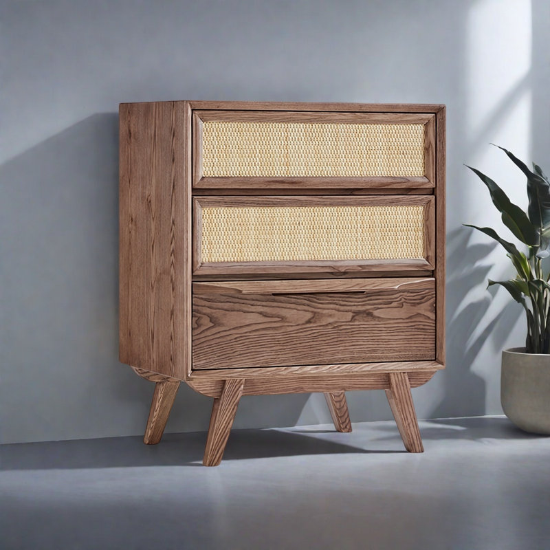 Simple Solid Wood Rattan Accent Chest