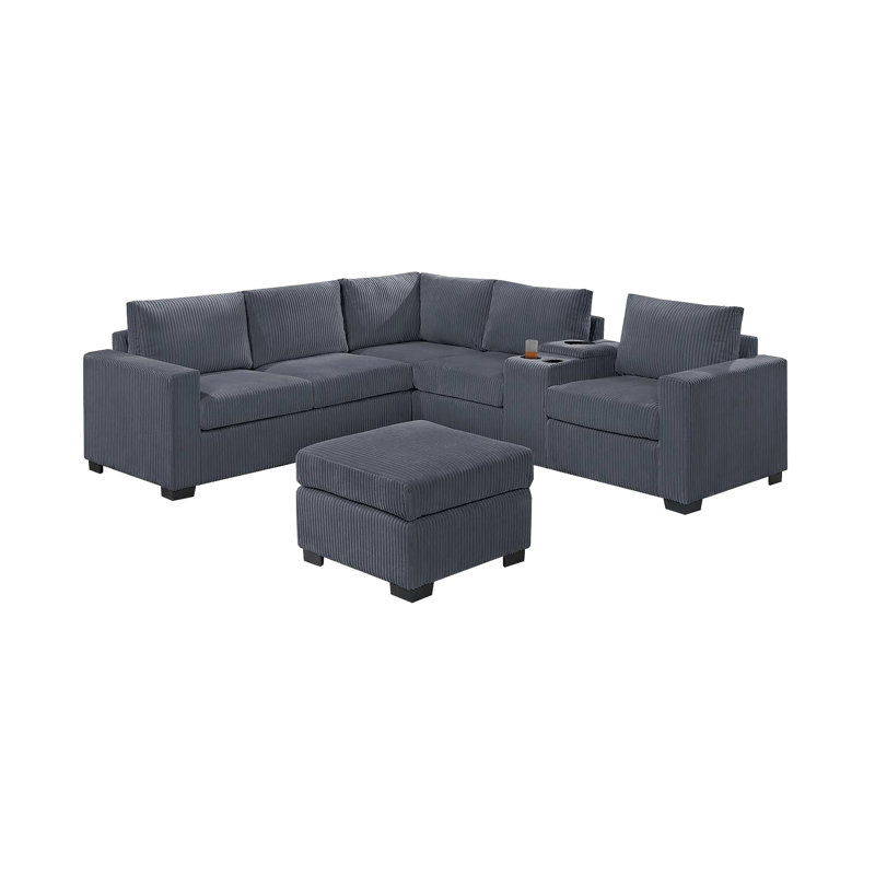 Ensemble de canapé modulaire 4 pièces moderne et fonctionnel, Gris foncé