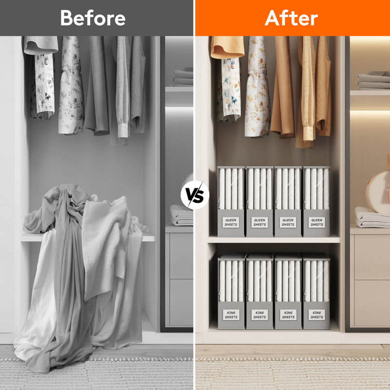 8 Pack Bed Sheet Organizer, Foldable Bedding Sheet Organizers And Storage With Large Clear Window And Label, Sheets Organizer For Linen Closet, Storage Box Bins With Lids For Duvet Cover Set