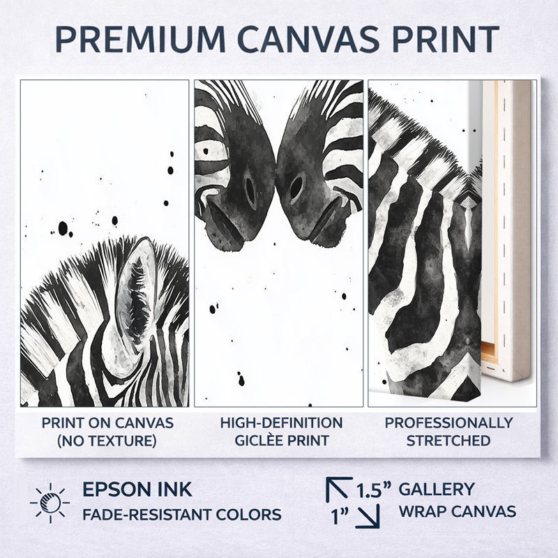 Zebra Wall Art, Safari Canvas Decor, Black And White Zebra Duo, Black Floater Framed, 28" H x 60" W